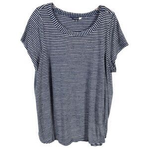 ModCloth Plus Size 2X Top‎ Knit Tee Navy Blue Striped Short Sleeve Scoop 1612